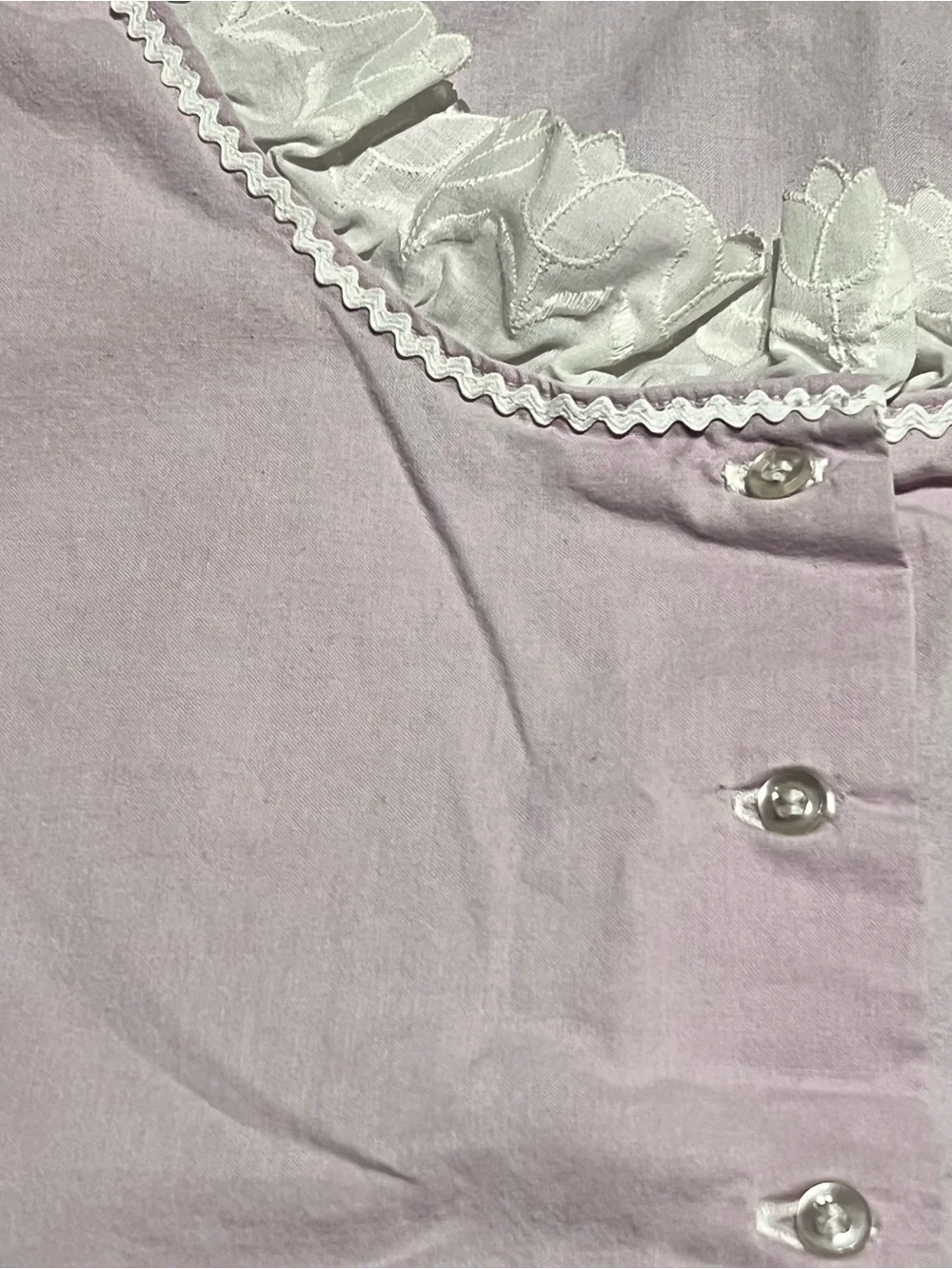 Vintage Purple and White Ruffled Cotton Button-Front Chemise Top - Picture 3 of 3